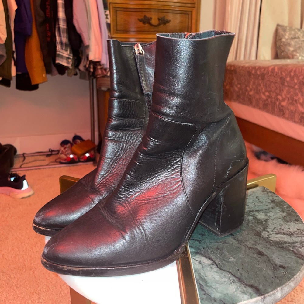 topshop black leather million sock boot